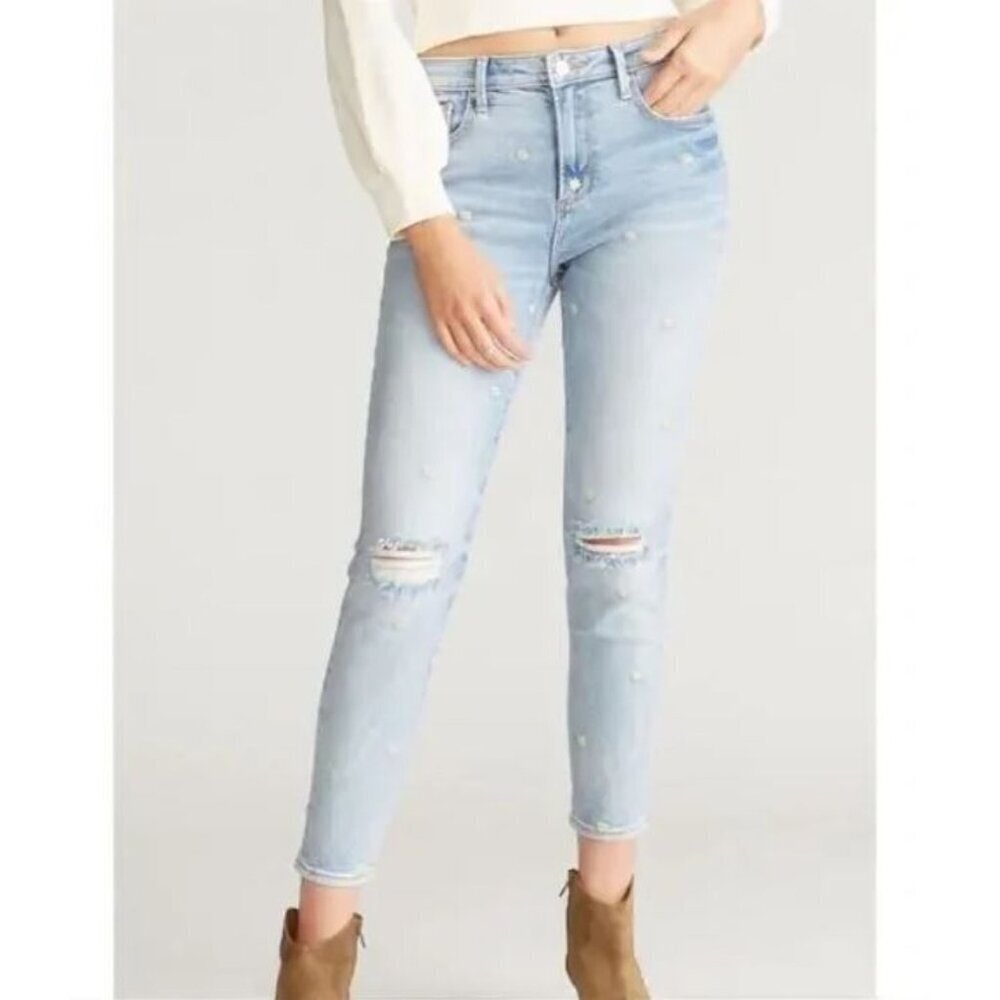 Sundance Driftwood Gizelle Embroidered Daisy Jeans Busted Knee Size 26